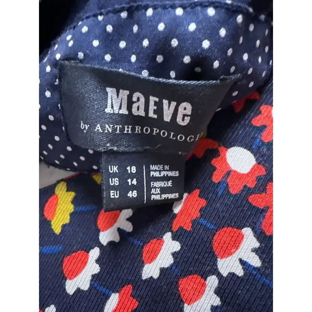 Anthropologie Maeve Puff Sleeve Floral Print ALine Retro Boho Mini Dress Size 14